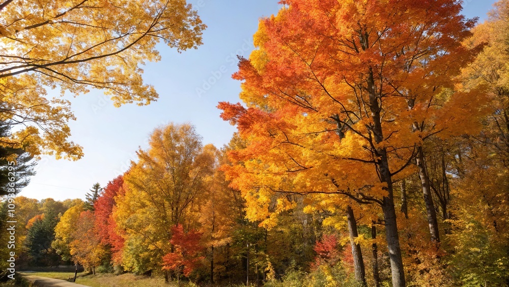 vibrant orange yellow leaves on deciduous trees in autumn, foliage, natural hues, nature, orange vibrant orange yellow leaves on deciduous trees in autumn, foliage, natural hues, nature, orange