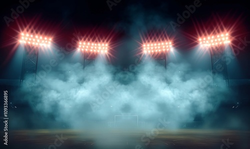 Bright stadium arena lights and smoke, Generative AI