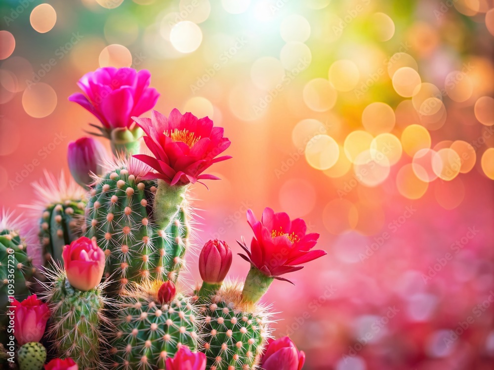 Obraz premium Romantic Valentine's Day Cactus Decor with Heart-Shaped Blooms and Soft Focus Background for Love-Themed Creativity