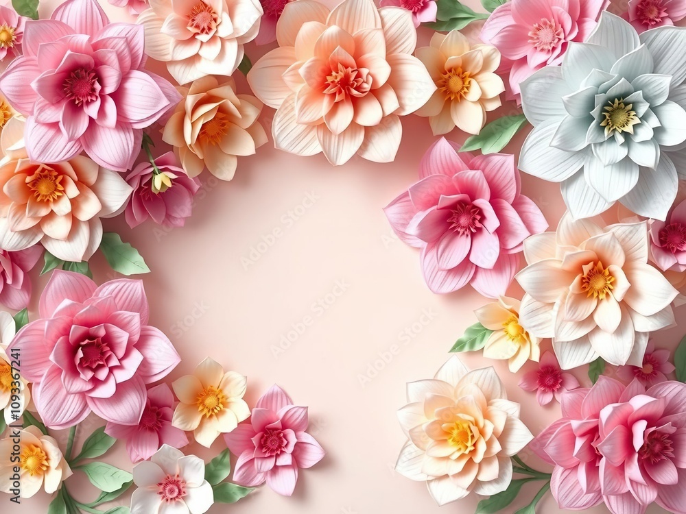 Whimsical and fantastical crepe paper flowers in soft pastel shades arranged in a dreamy floral canopy, dreamy atmosphere, whimsical design Whimsical and fantastical crepe paper flowers in soft pastel shades arranged in a dreamy floral canopy, dreamy atmosphere, whimsical design