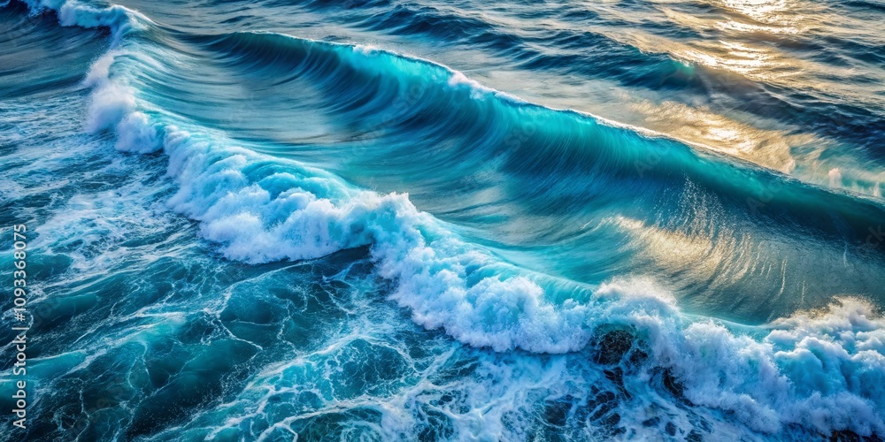Obraz premium Aerial Photography of Transparent Ocean Waves Flowing Gently in Abstract Patterns During Sunset with Soft Light Reflections Creating a Serene Atmosphere