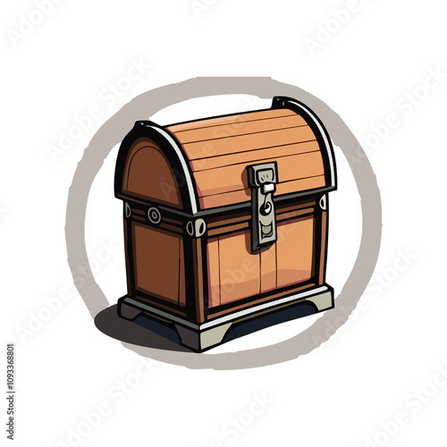 Cartoon Wooden Treasure Chest with Metal Lock