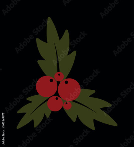Christmas holly berry. Christmas symbol. Twig of holly with berries and leaves. New year and winter, Christmas holidays and gifts.