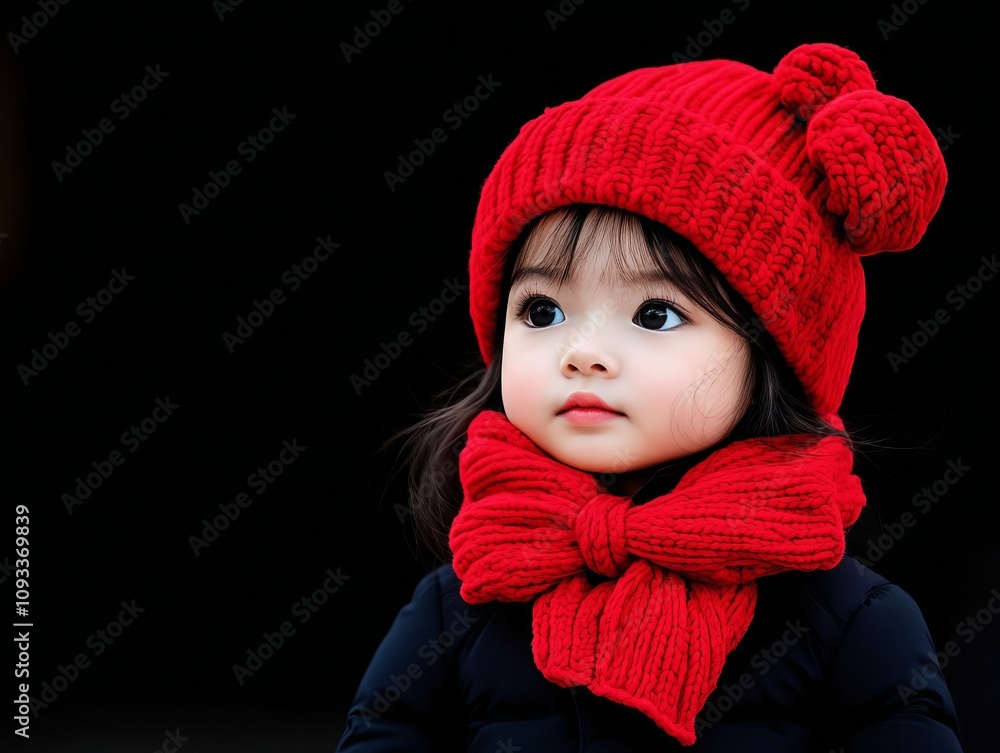 A little girl wearing a red hat and scarf A little girl wearing a red hat and scarf