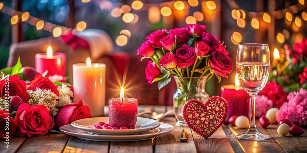 Romantic Valentine's Day Celebration with Elegant Decor, Flowers, and Candles Perfect for a Celebration of Love and Affection in a Cozy Intimate Setting with Copy Space Romantic Valentine's Day Celebration with Elegant Decor, Flowers, and Candles Perfect for a Celebration of Love and Affection in a Cozy Intimate Setting with Copy Space