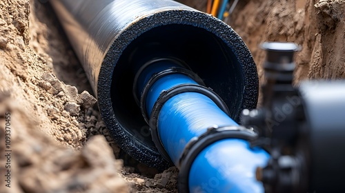 Wallpaper Mural Advanced Pipe Relining Technique - Close-Up of Liner Placement in Damaged Pipe with Clean Industrial Background High-Quality Render for Technical and Engineering Use Torontodigital.ca