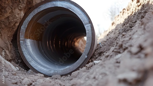 Wallpaper Mural Expert Pipe Relining Process - Inside View of Precise Liner Placement with Bonding Adhesive and High-Detail Textures on a Neutral Background Torontodigital.ca