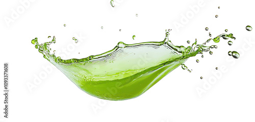 Lime juice frozen in mid-air with droplets appearing against a bright white backdrop.