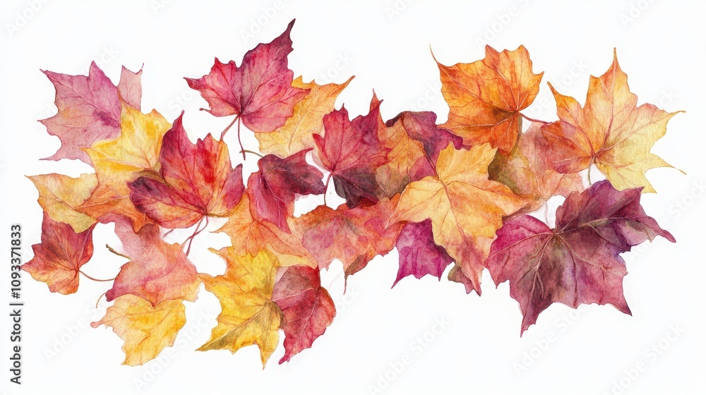 Fototapeta premium A vibrant arrangement of colorful autumn leaves in shades of red, orange, and yellow, showcasing the beauty of fall foliage.