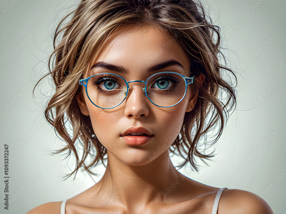 Fototapeta premium Portrait of a woman wearing glasses smiling confidently in a studio setting