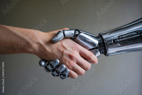  Mano de un humano y de un robot entrelazadas. Generado con IA