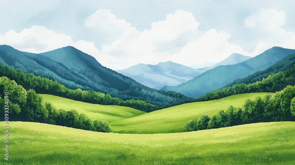 Nature landscape scene lush green hills vibrant sky peaceful environment Nature landscape scene lush green hills vibrant sky peaceful environment