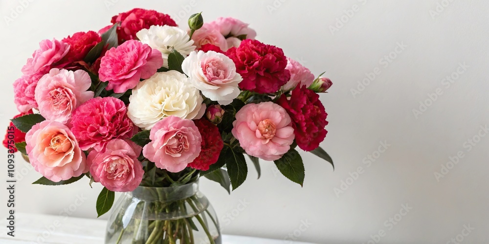 A vase filled with an assortment of vibrant camellia flowers in shades of pink red and white, spring blooms, decorative vases, coloured blooms A vase filled with an assortment of vibrant camellia flowers in shades of pink red and white, spring blooms, decorative vases, coloured blooms