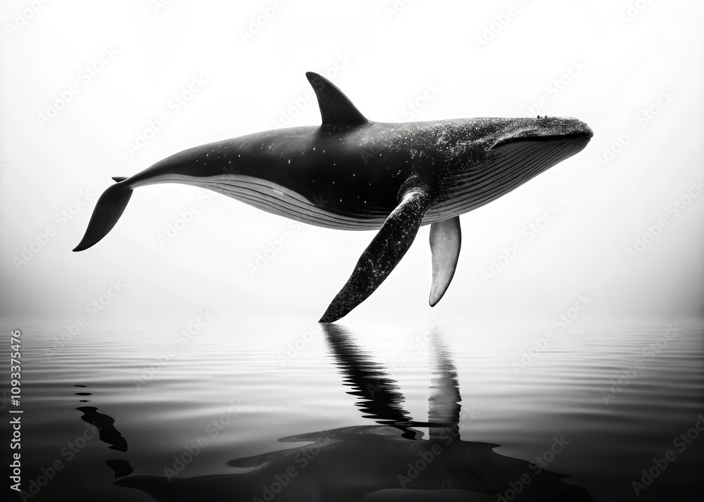 Obraz premium Elegant Silhouette of a Whale Swimming on a White Background in a Minimalist Vector Illustration Style Capturing the Beauty of Marine Life