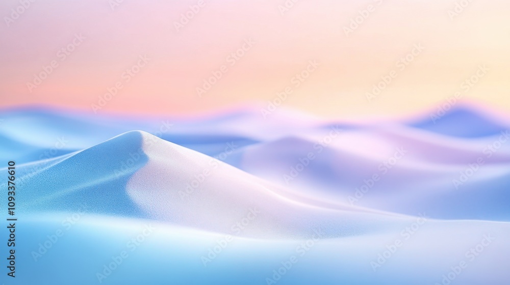 Abstract rolling sand dunes in soft shades of blue and purple, creating a serene, minimalist desert landscape under a pastel sky. Abstract rolling sand dunes in soft shades of blue and purple, creating a serene, minimalist desert landscape under a pastel sky.