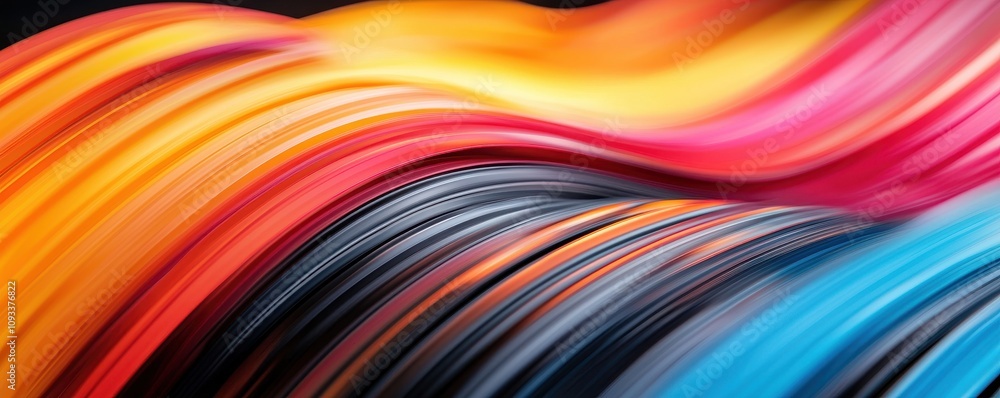 A vibrant, abstract composition featuring flowing waves of color in shades of red, orange, pink, black, and blue, creating a dynamic visual effect. A vibrant, abstract composition featuring flowing waves of color in shades of red, orange, pink, black, and blue, creating a dynamic visual effect.