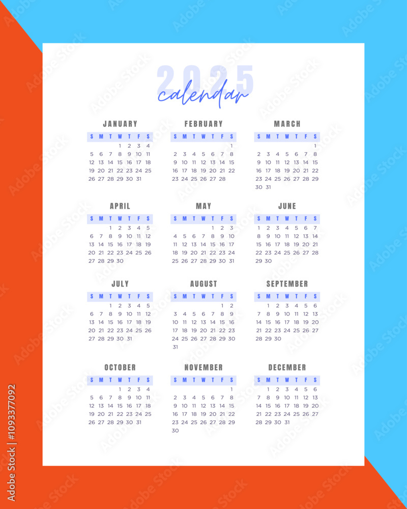 Blue Bold Simple Minimalistic 2025 Annual Calendar Blue Bold Simple Minimalistic 2025 Annual Calendar