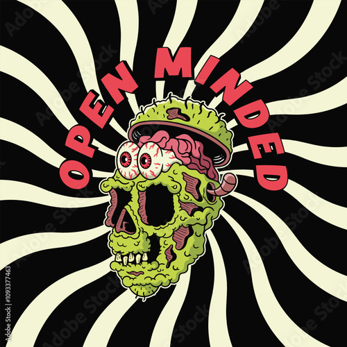 illustration of a monster zombie skull with an open head