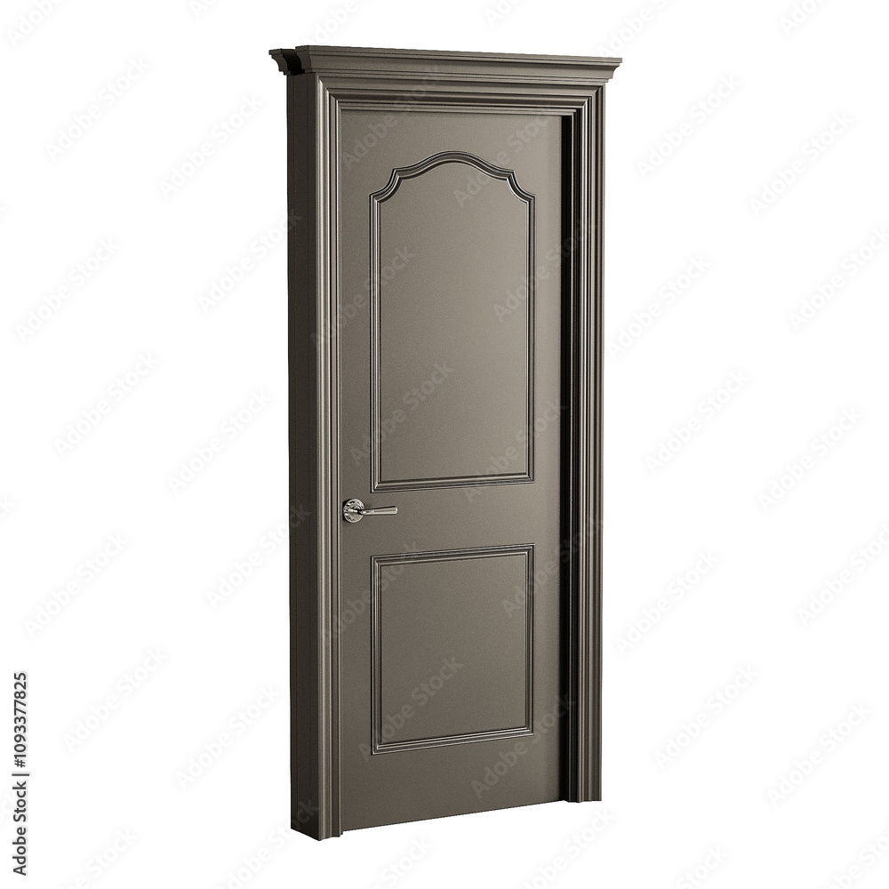 A door with a silver frame and a silver handle A door with a silver frame and a silver handle