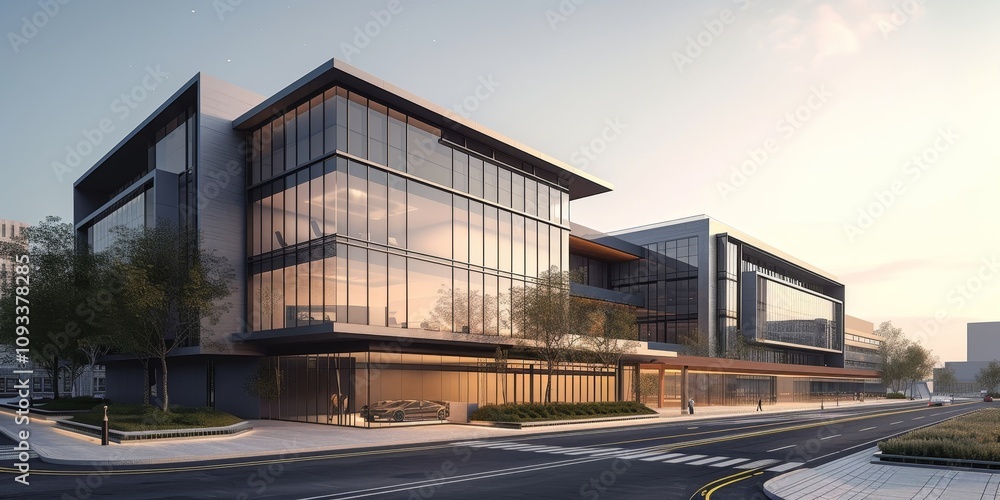 Obraz premium Modern office building concept 3d rendering, Generative AI