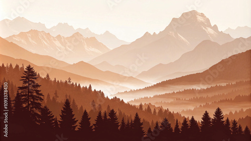 Mountains Forest Dreamy Landscape Painting Background