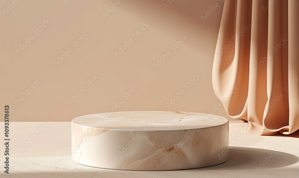Natural stone podium mock-up for cosmetics, products, perfumes or jewelry Beige color with shadow background, Generative AI Natural stone podium mock-up for cosmetics, products, perfumes or jewelry Beige color with shadow background, Generative AI