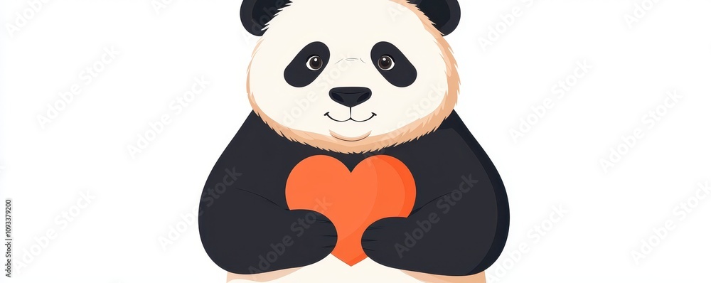Naklejka premium Cute panda illustration holding heart animal art digital artwork vibrant playful concept