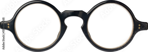 pair of black eyeglasses isolated white background, classic round frame eyewear design