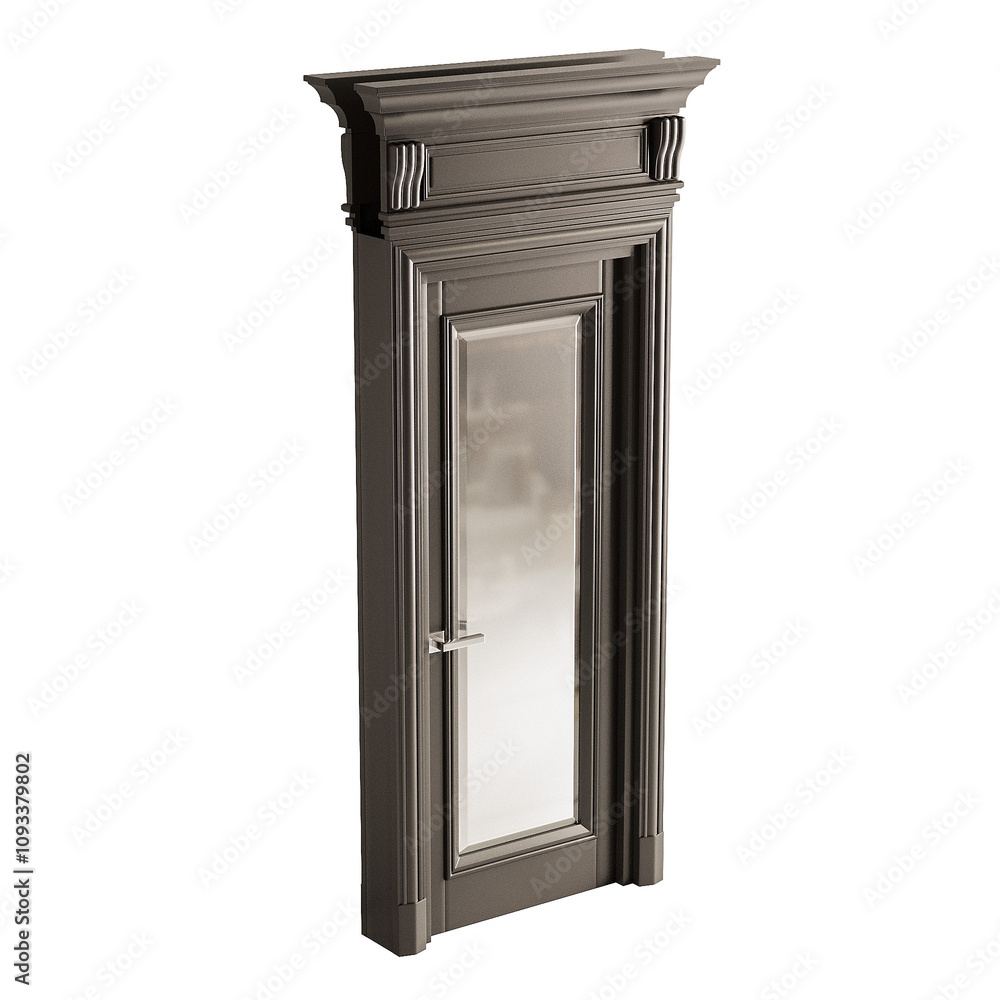 A tall, narrow door with a mirror on the inside A tall, narrow door with a mirror on the inside