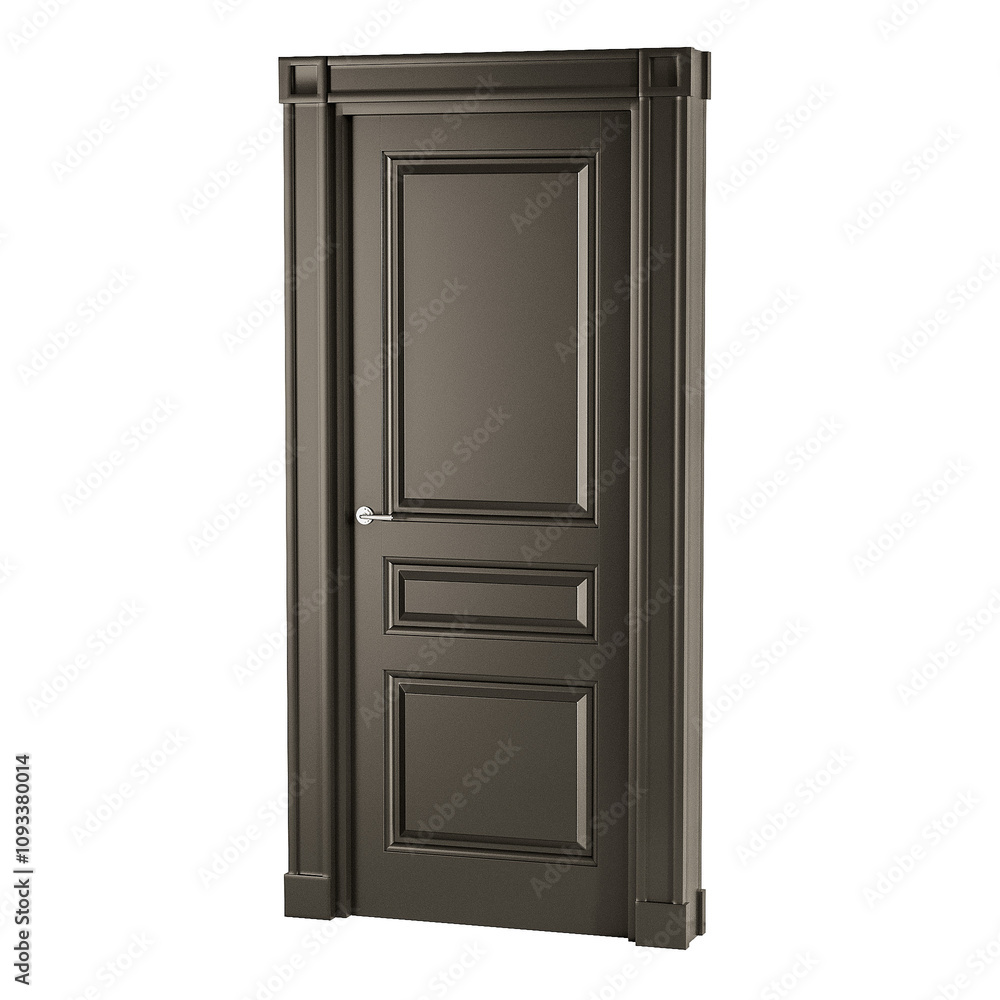 A door with a silver handle and a silver knob A door with a silver handle and a silver knob