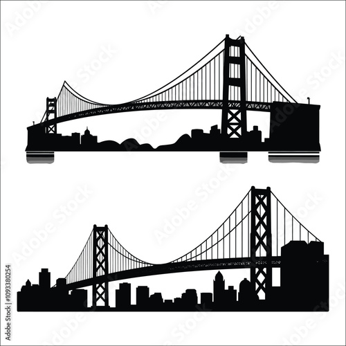 Bridge Silhouette Bundle Set, City Bridge Silhouette Bundle Set, Suspension Bridge Silhouette

