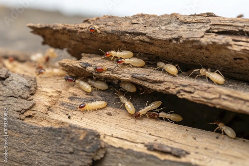 Drywood termite swarm emerging from dry wood, forest, dry wood, insects, wildlife, drywood termites photo