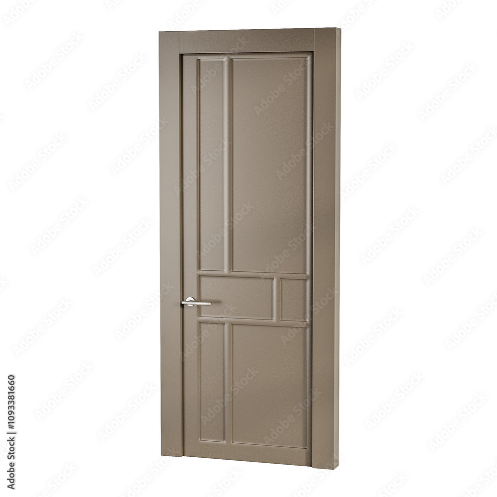 A door with a silver handle and a silver knob A door with a silver handle and a silver knob