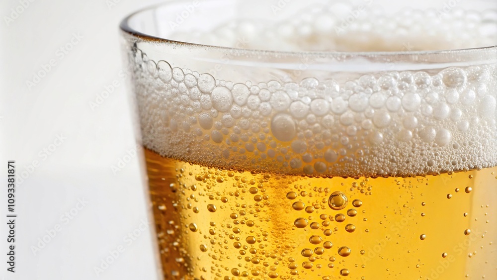 Fizzy beer with delicate foam on the surface, brewery, bubbles, beercan, pubfood, gastropub Fizzy beer with delicate foam on the surface, brewery, bubbles, beercan, pubfood, gastropub