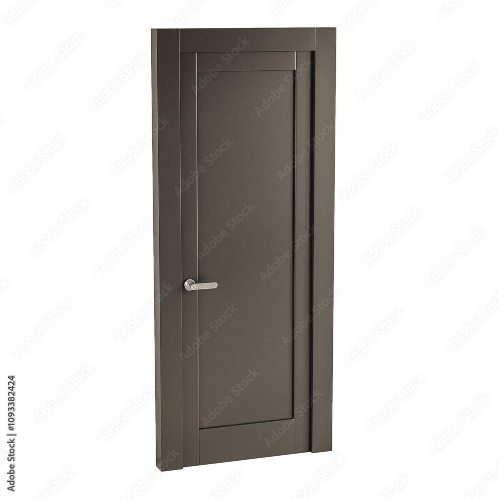 A door with a silver handle and a silver knob A door with a silver handle and a silver knob
