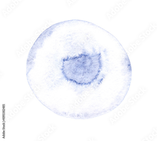 Abstract blue watercolor circle on white background exploring minimalist design and artistic expression.
