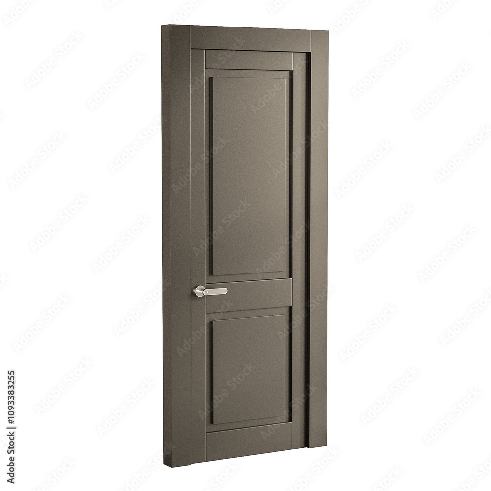 A door with a silver handle and a silver knob A door with a silver handle and a silver knob