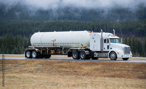 Heavy Cargo on the Road. A truck hauling freight along a highway. Taken in Alberta, Canada photo