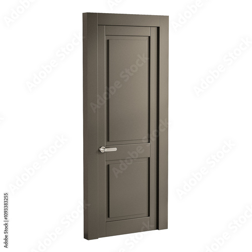 A door with a silver handle and a silver knob