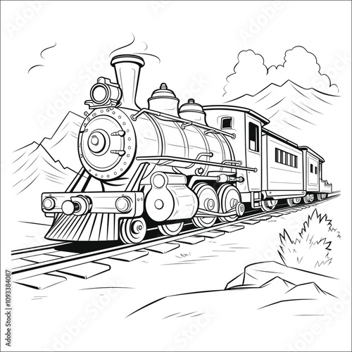 Line Drawing Locomotive Train Silhouette, Line Art Old Fashion Train Silhouette photo