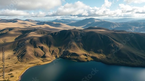 High angle shot of landscape in Poolewe Achnasheen Highlands Scotland, mountain peaks, rocky outcrops, scotland photo