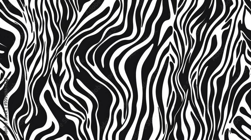 Abstract Organic Pattern with Black Lines on White Background, Wavy Zebra Stripes Abstract Organic Pattern with Black Lines on White Background, Wavy Zebra Stripes
