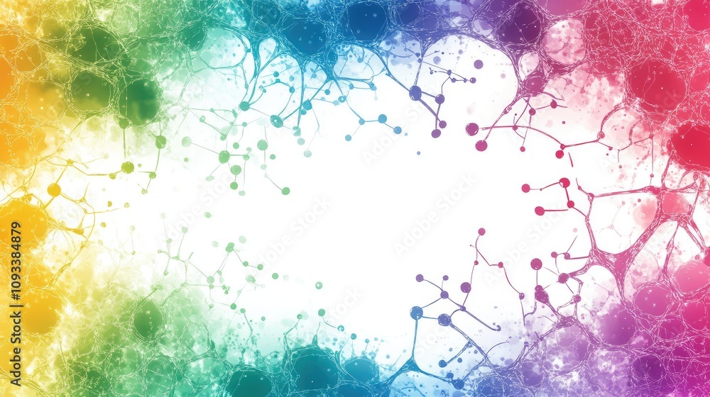 Obraz premium Abstract Rainbow Color Background with Neural Network Concept and White Space for Text