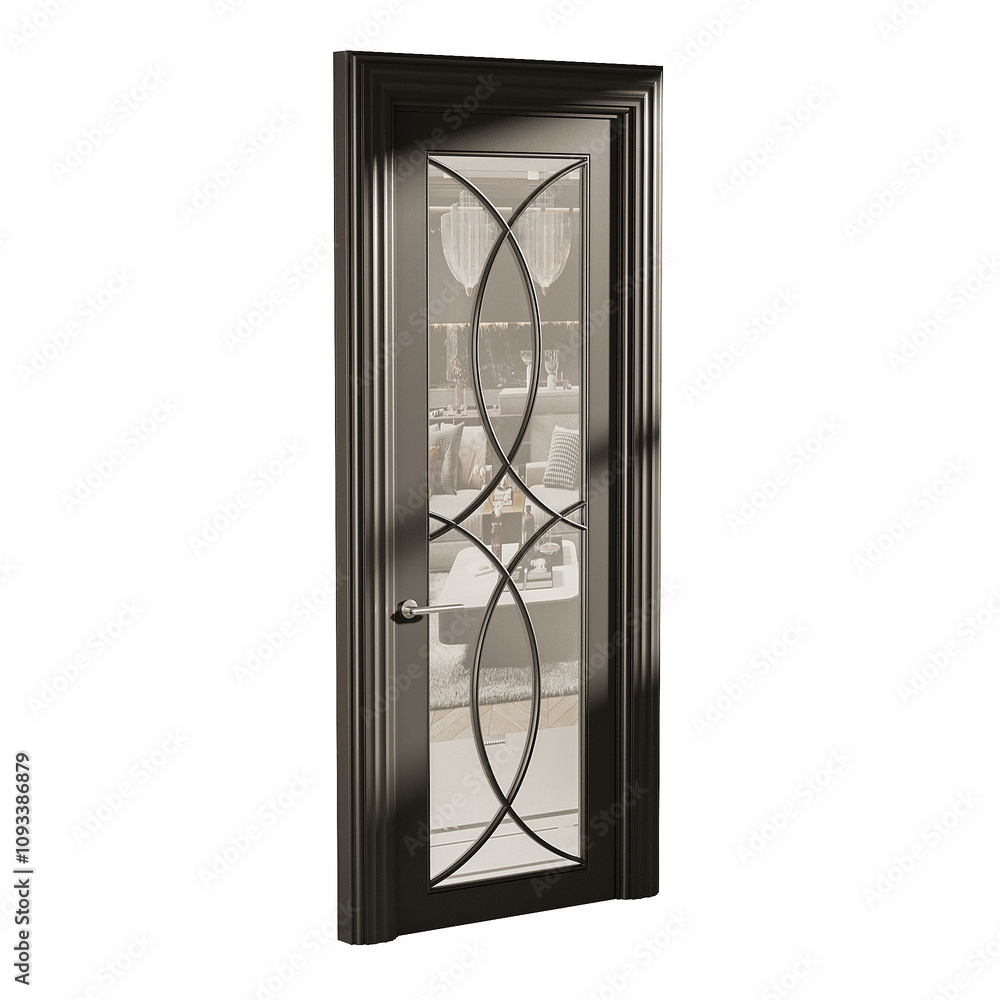 A black door with a glass panel in the middle A black door with a glass panel in the middle