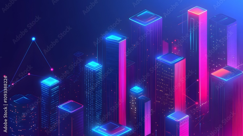 Fototapeta premium neon lights in shape of technology city