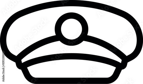 Simple black and white line art depicting a peaked cap, commonly worn by police, military, and security personnel