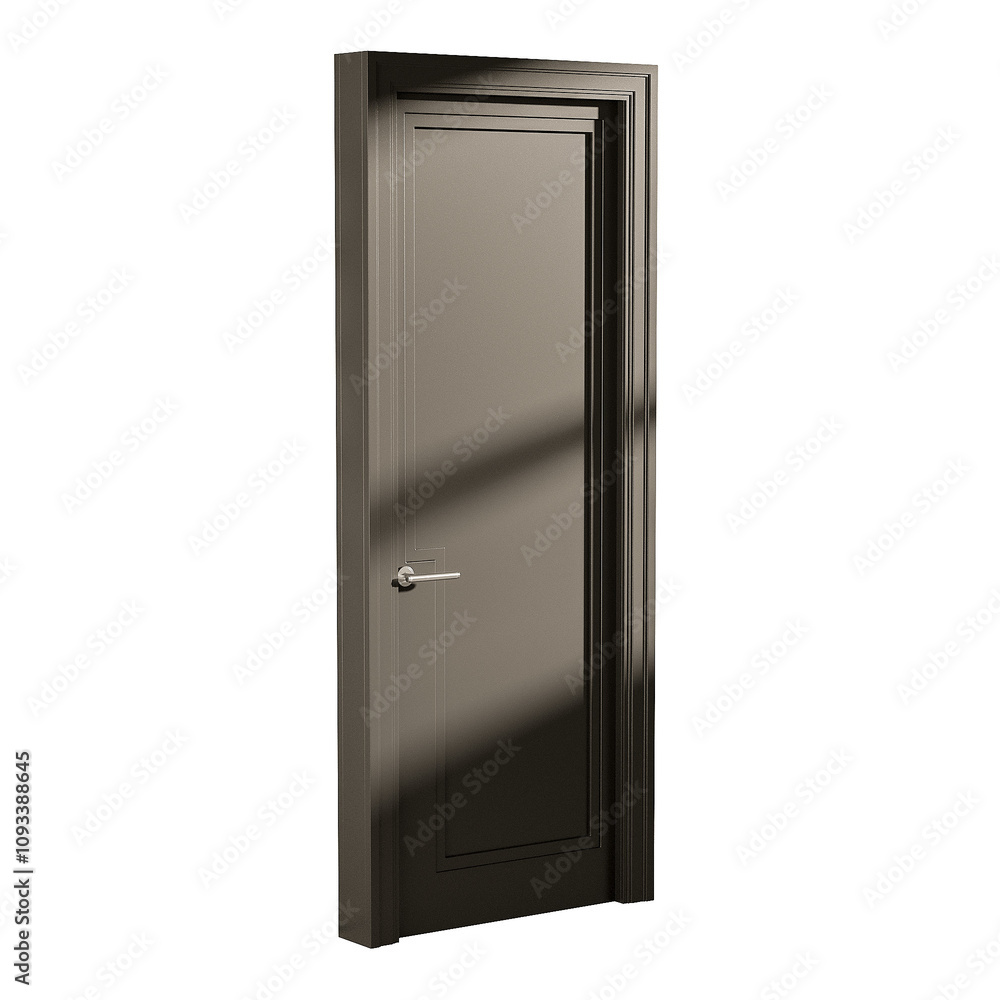 A door with a silver handle and a silver knob A door with a silver handle and a silver knob