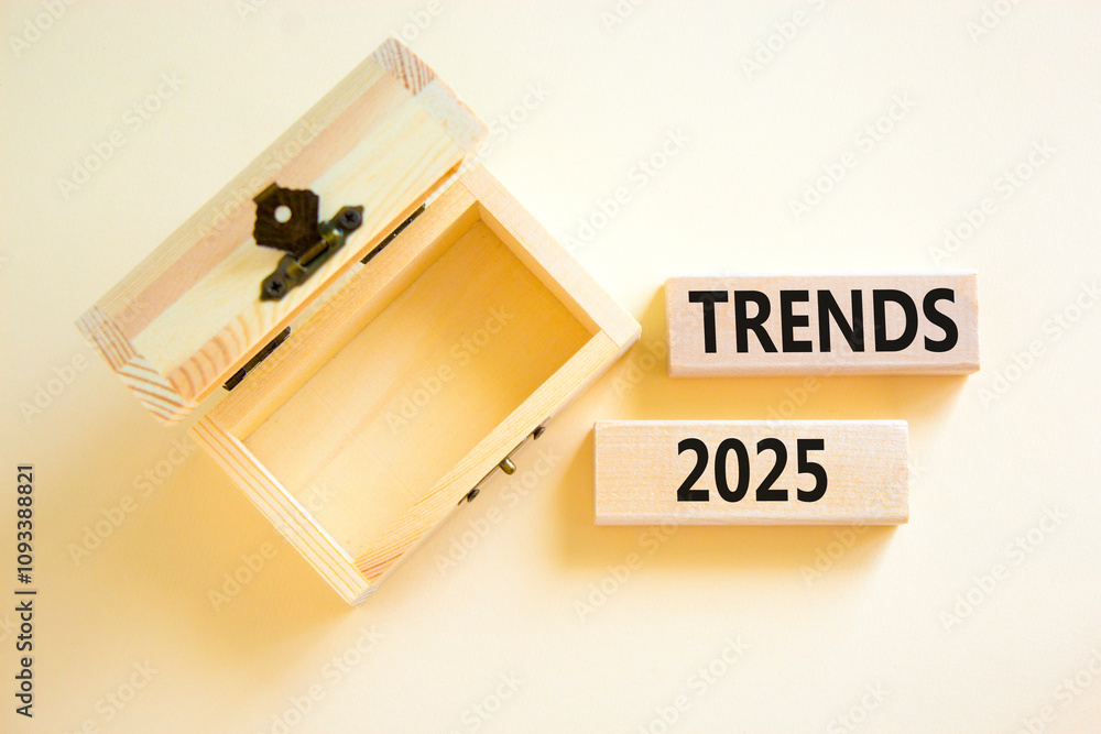 Planning trends 2025 new year symbol. Concept words Trends 2025 on beautiful wooden blocks. Beautiful white background. Wooden empty chest. Business trends 2025 new year concept. Copy space. Planning trends 2025 new year symbol. Concept words Trends 2025 on beautiful wooden blocks. Beautiful white background. Wooden empty chest. Business trends 2025 new year concept. Copy space.