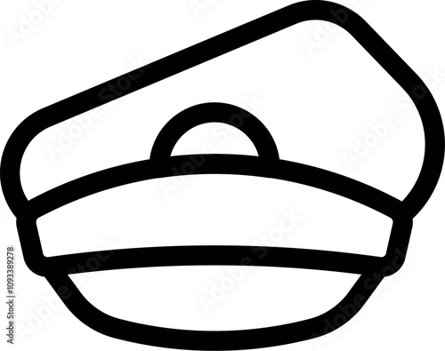 Simple, bold outline of a peaked cap, symbolizing authority, professionalism, and official roles