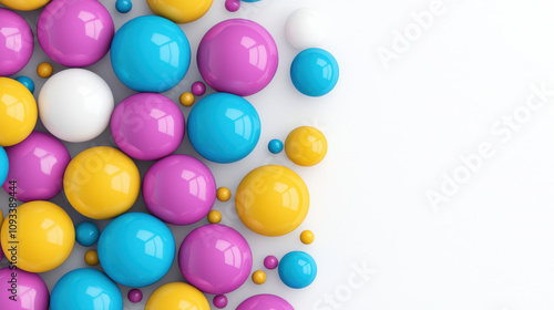 Colorful spheres scattered on white background create playful design